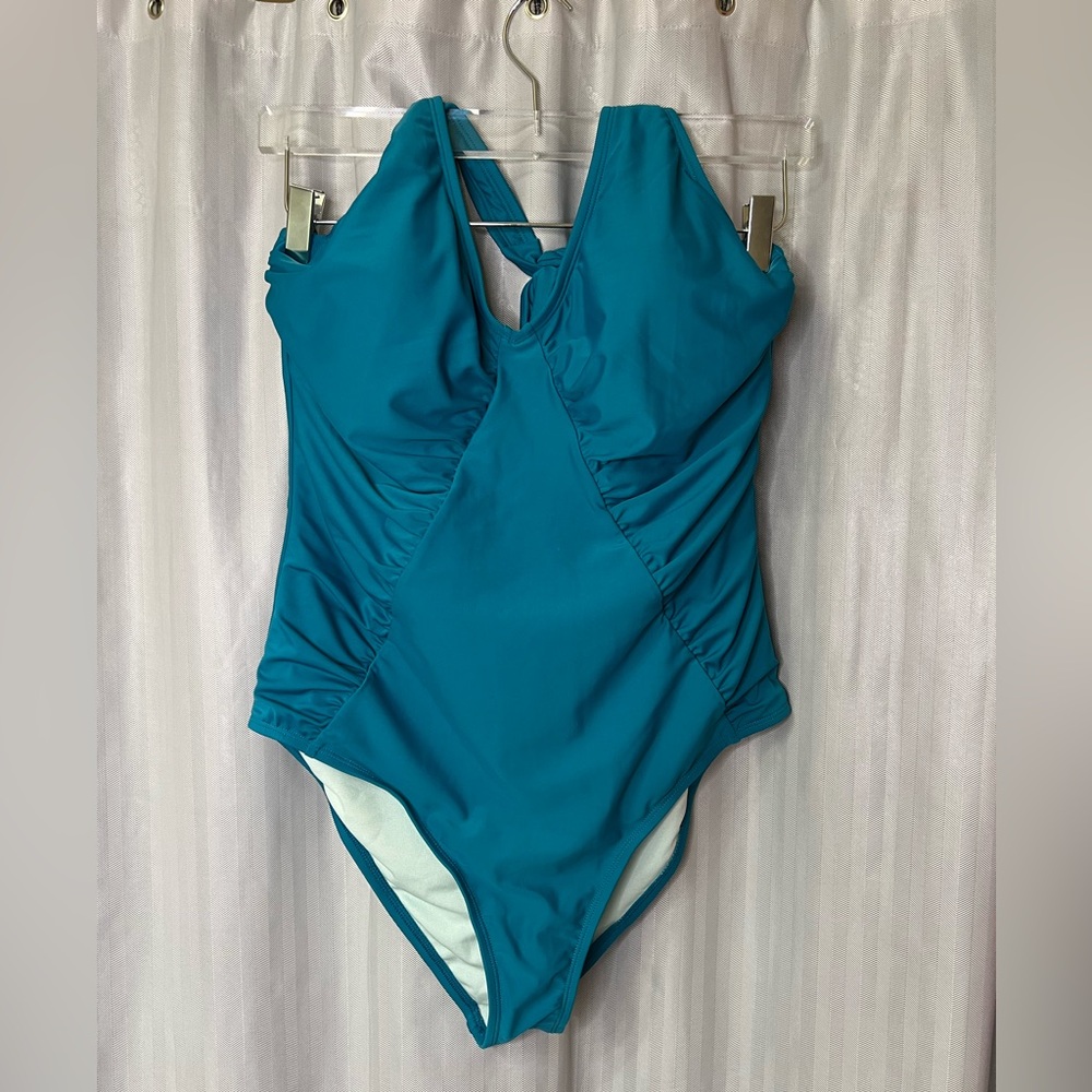 Cupshe Teal One-Piece Swimsuit with V-Neck size 1X